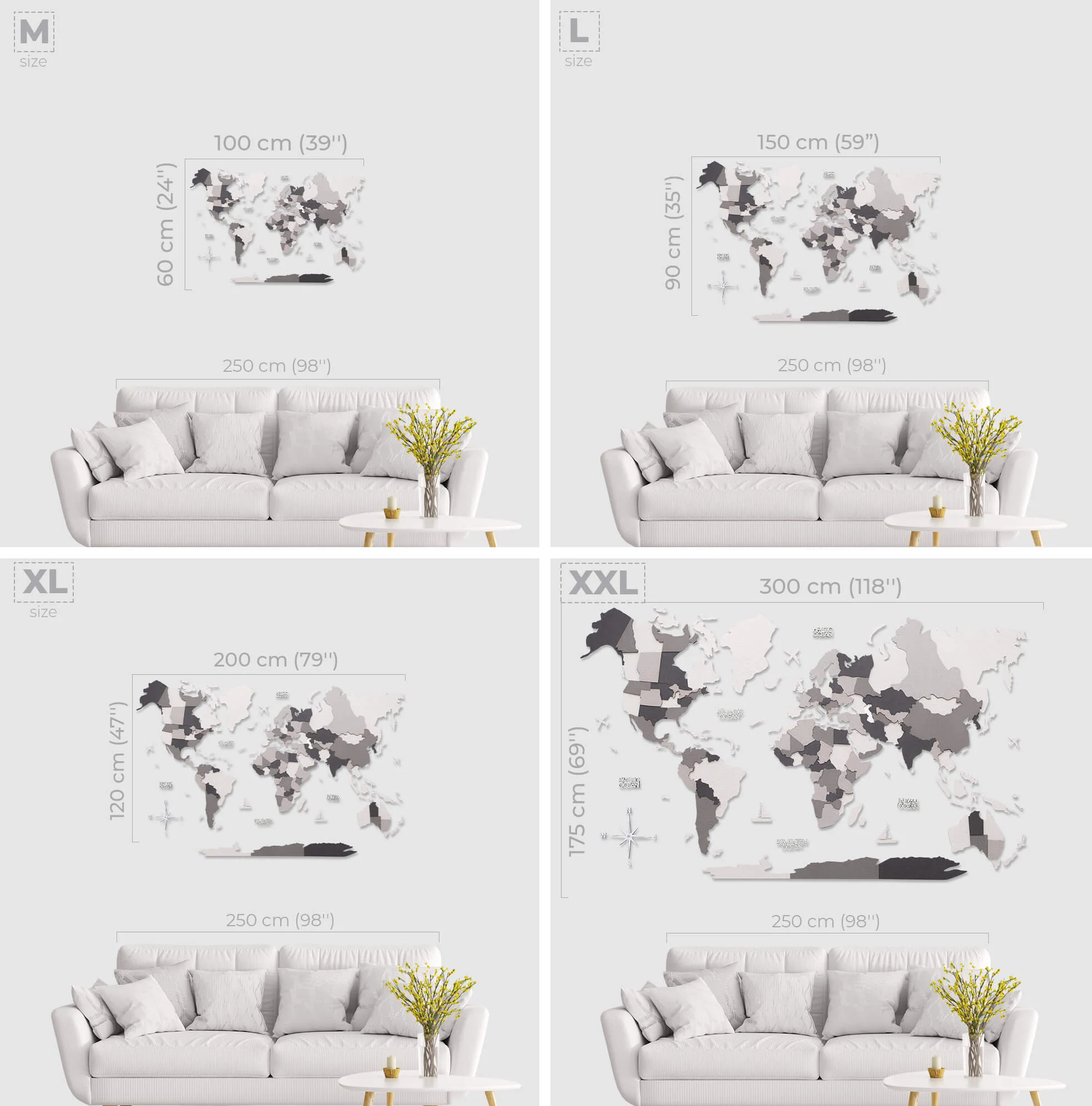 3D Wooden World Map Concrete - Image 4