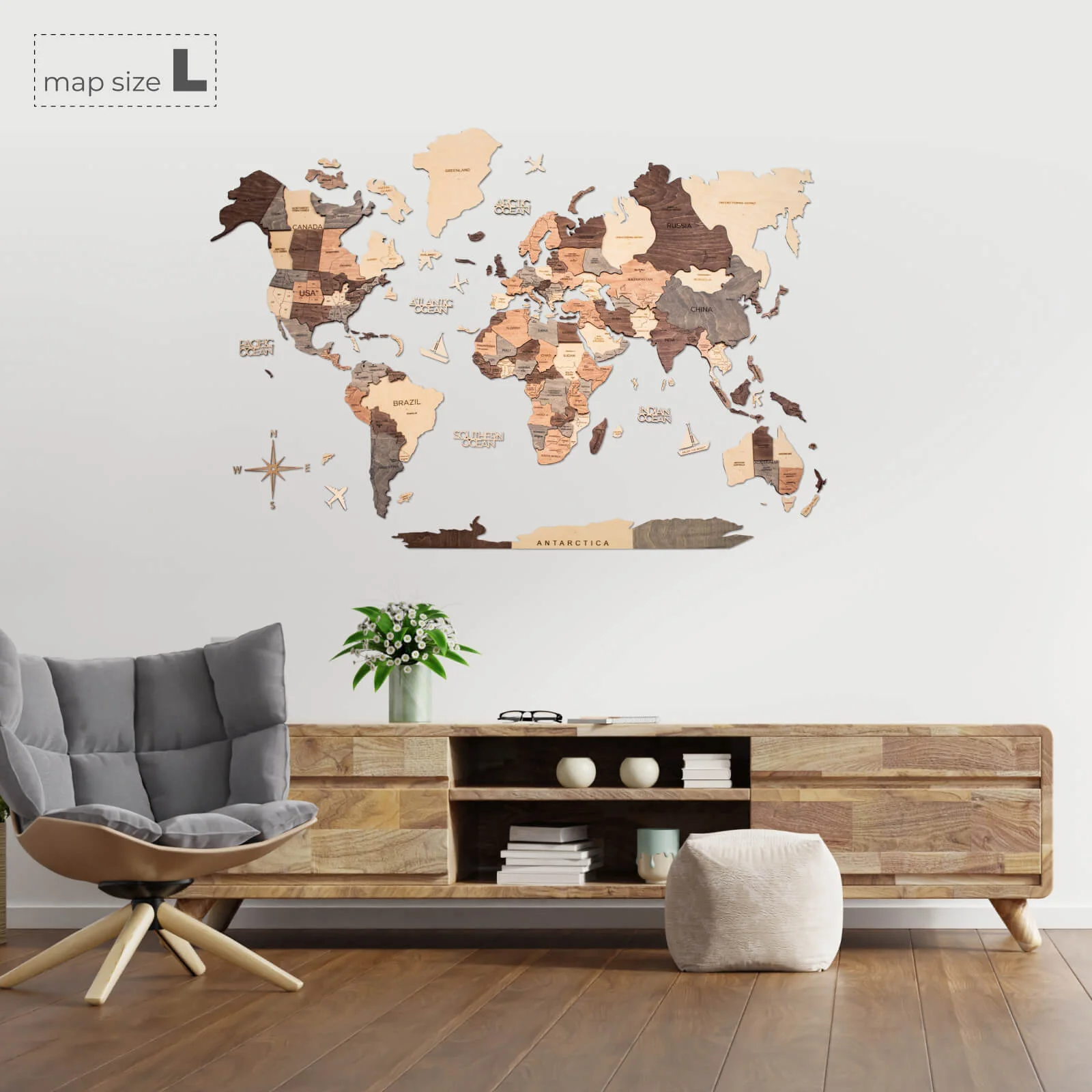3D Wooden World Map Smokey - Image 7