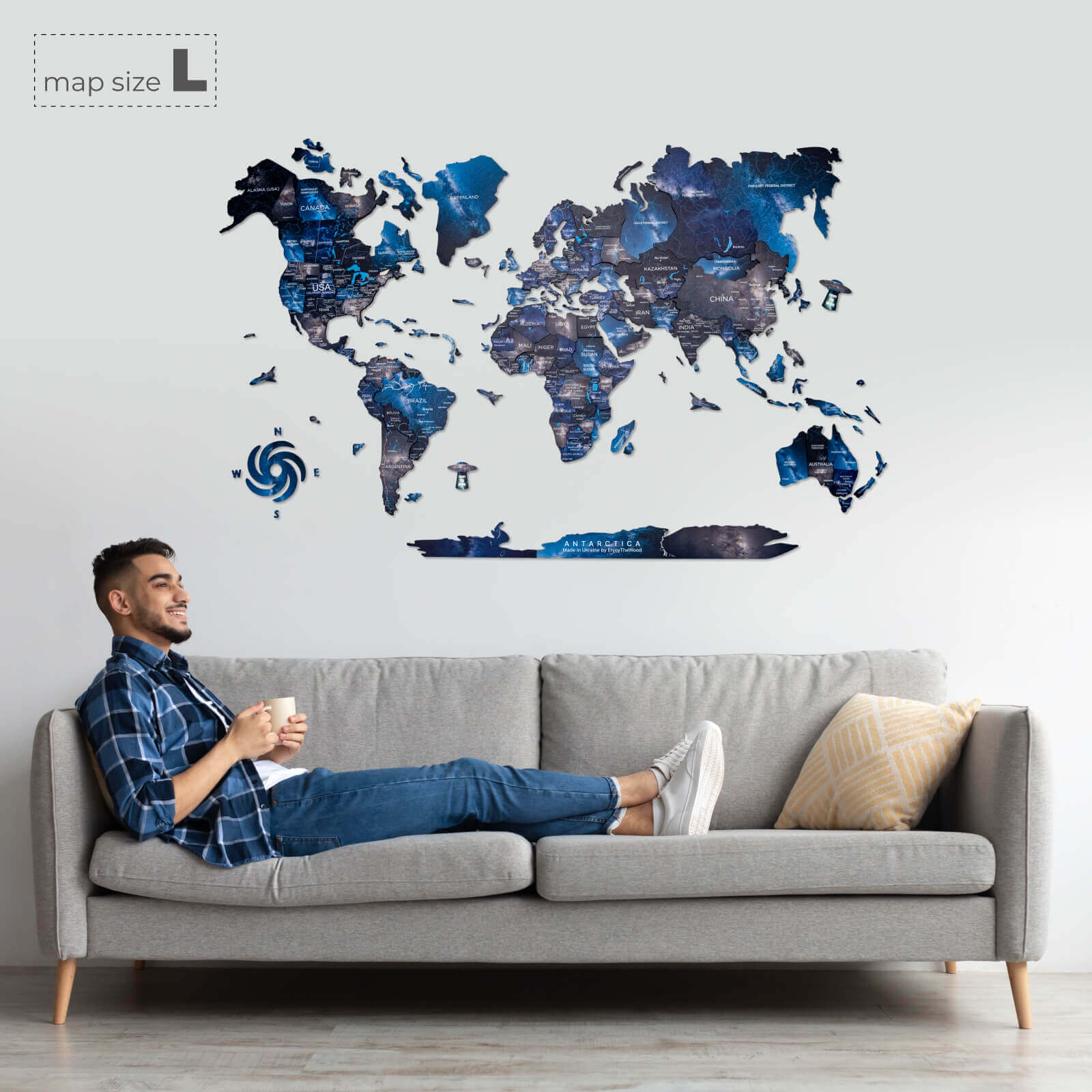 3D Wooden World Map Space - Image 6