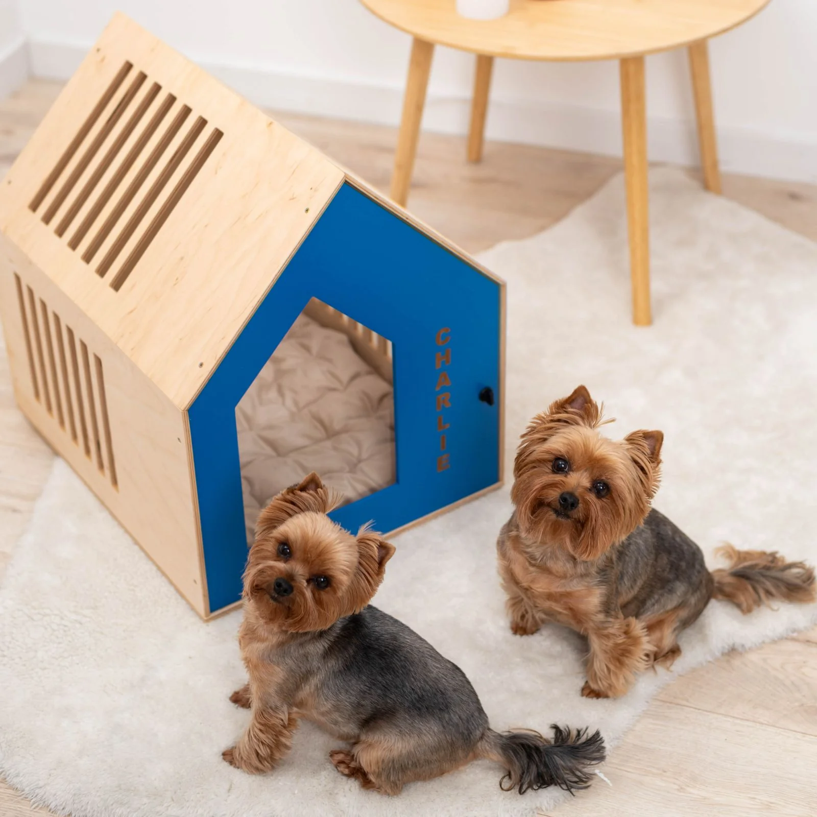 Booth-Style Wooden Dog House - Blue - Image 3