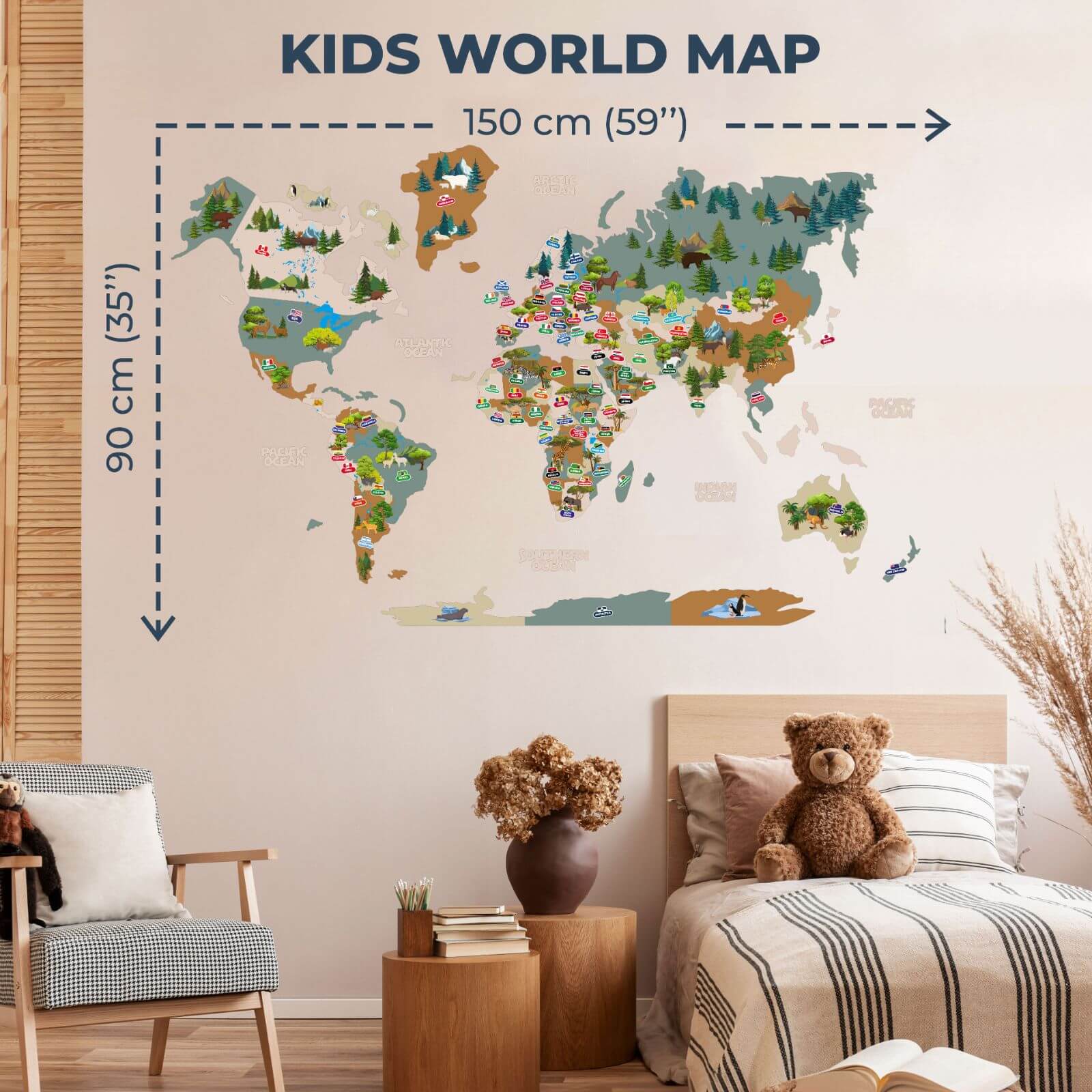 Kids World Map Khaki - Image 4