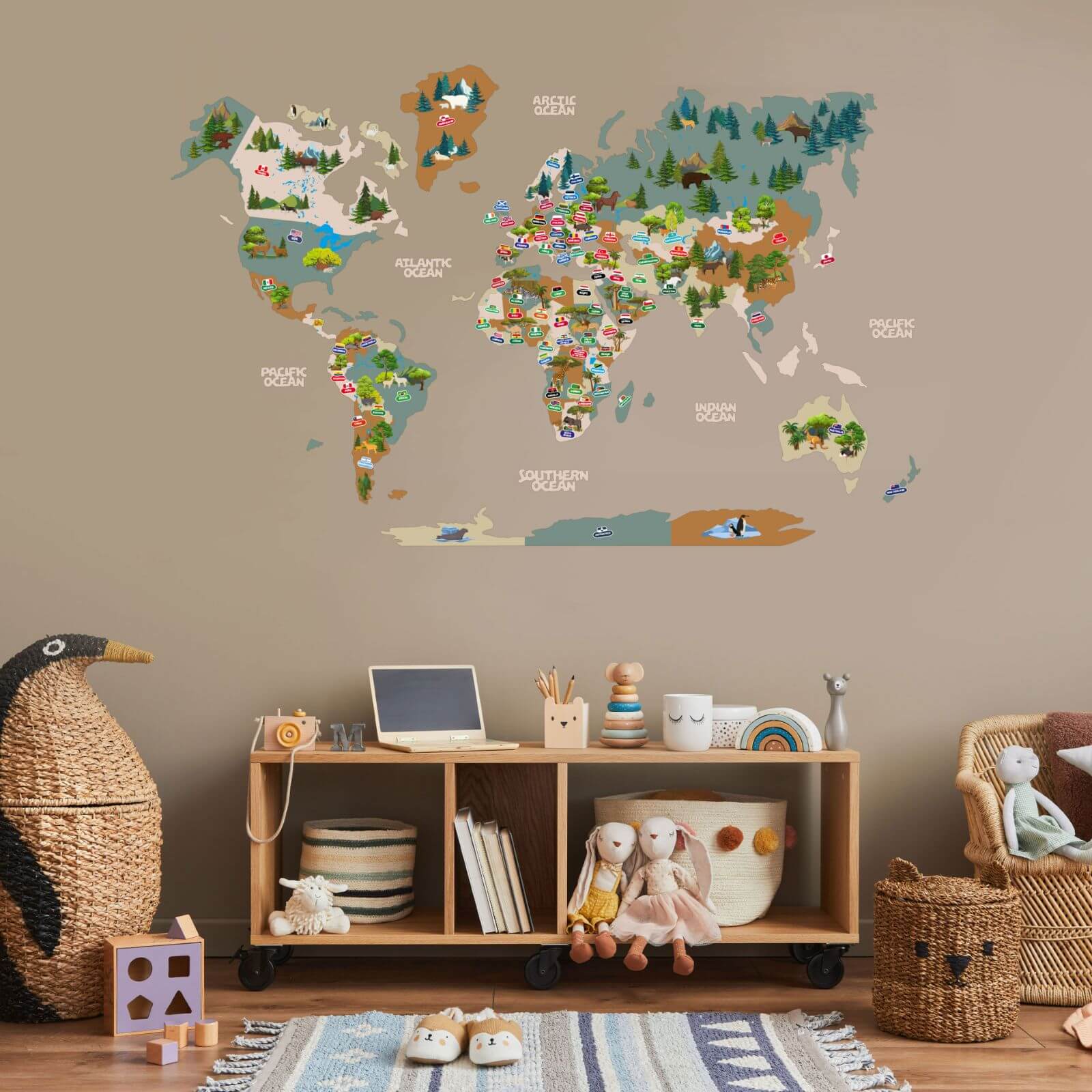 Kids World Map Khaki - Image 5