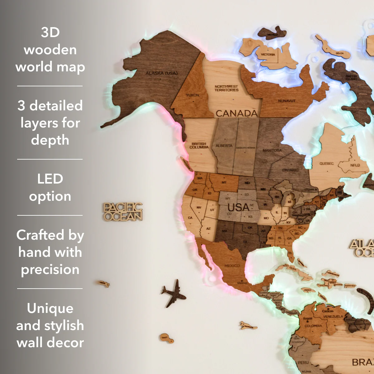 3D LED Wooden World Map 2.0 (with acrylic background) - Image 12