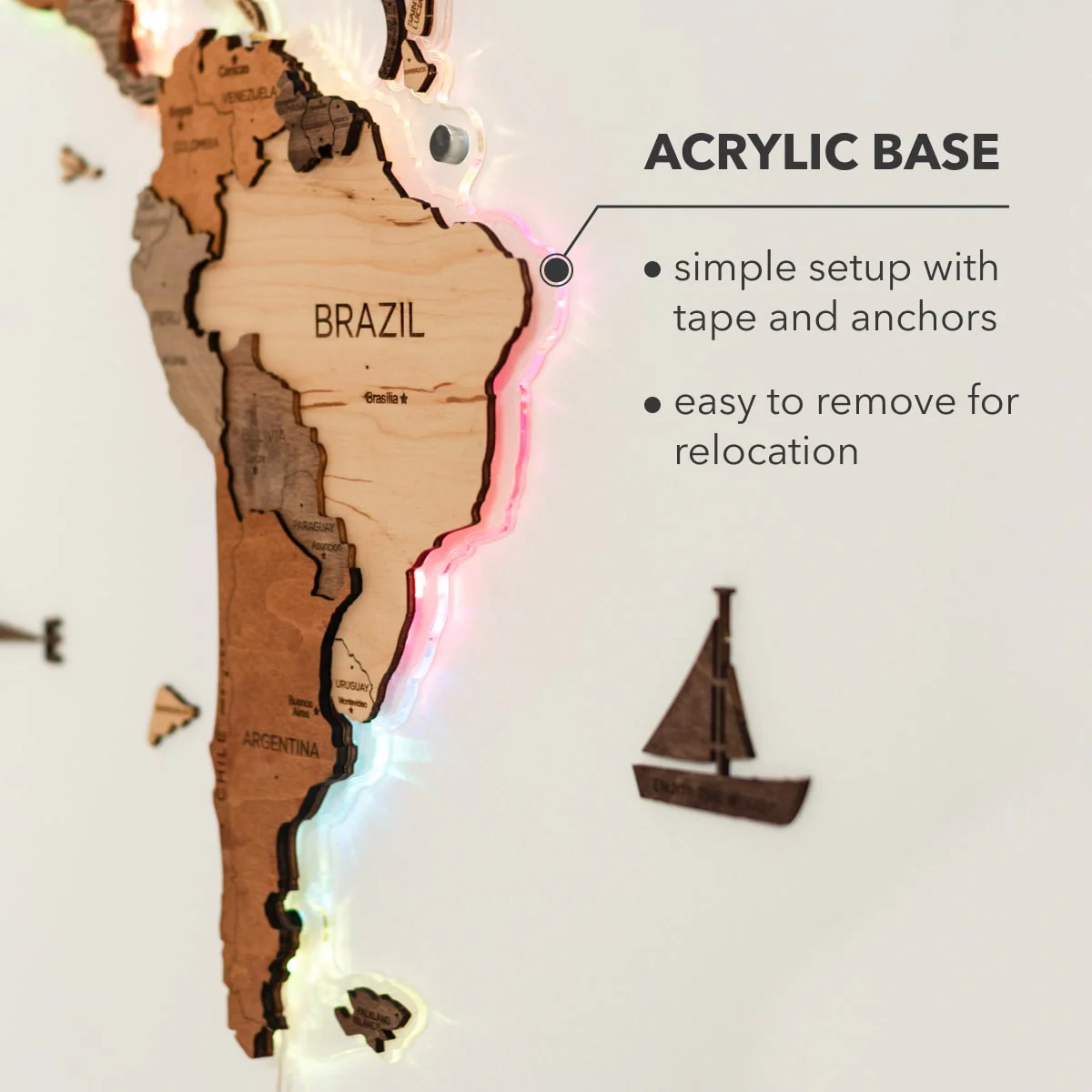 3D LED Wooden World Map 2.0 (with acrylic background) - Image 14