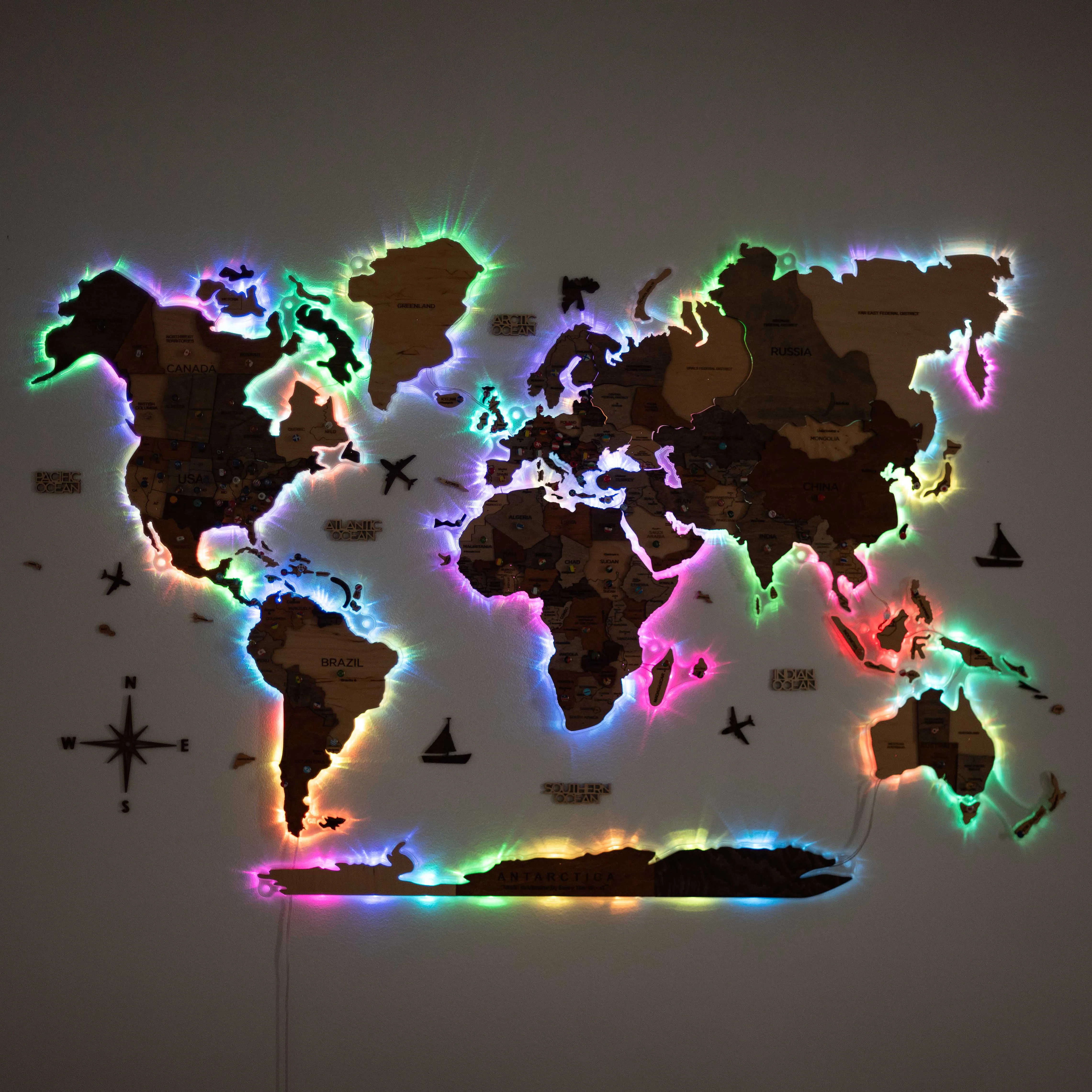 3D LED Wooden World Map 2.0 (with acrylic background) - Image 6