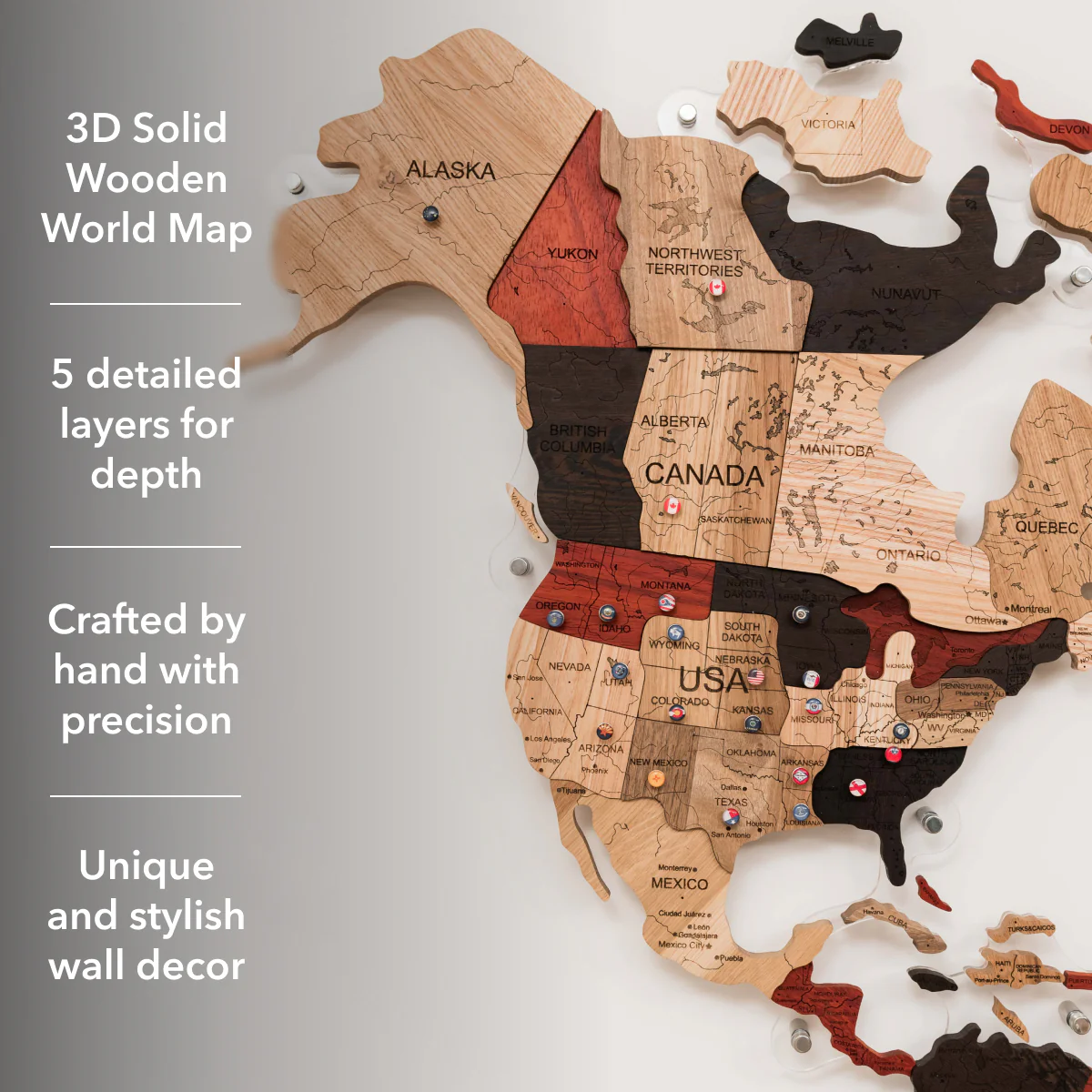 3D Solid Wooden World Map - Image 18