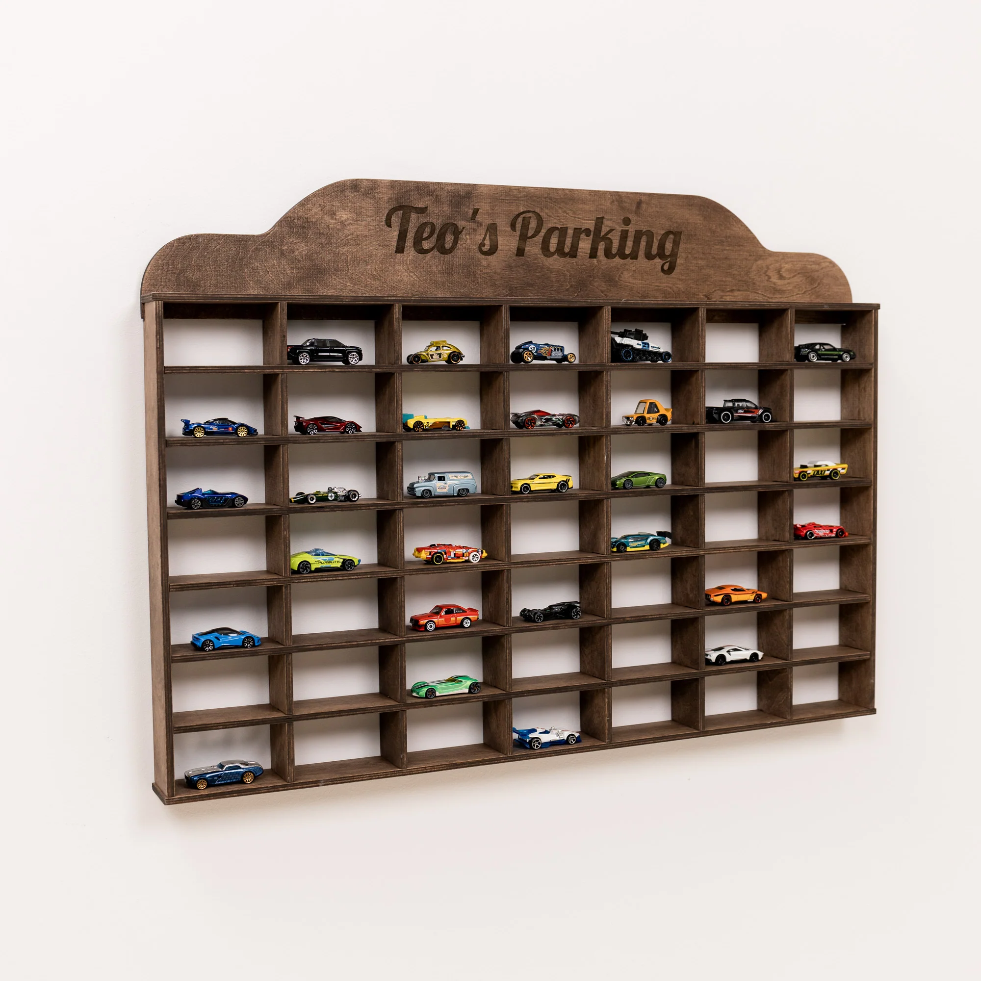 Wooden Wall-Mounted Toy Car Garage - Dark Walnut - Image 3