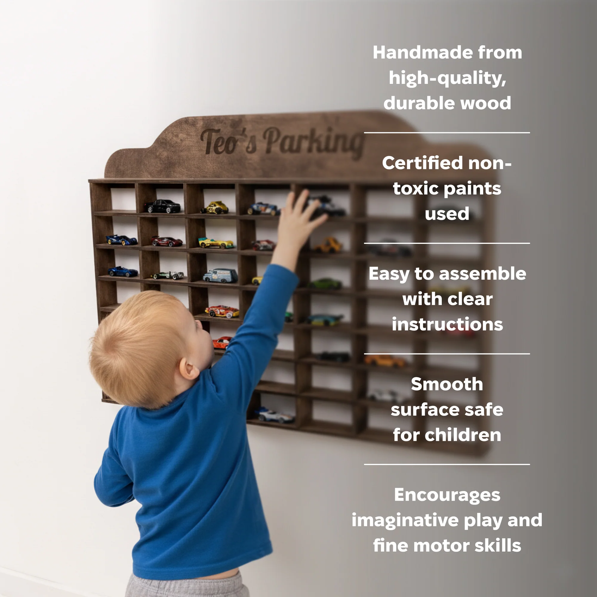 Wooden Wall-Mounted Toy Car Garage - Dark Walnut - Image 5