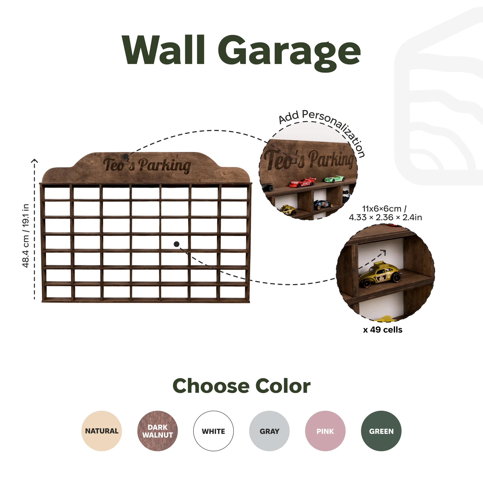 Wooden Wall-Mounted Toy Car Garage - Dark Walnut - Image 6