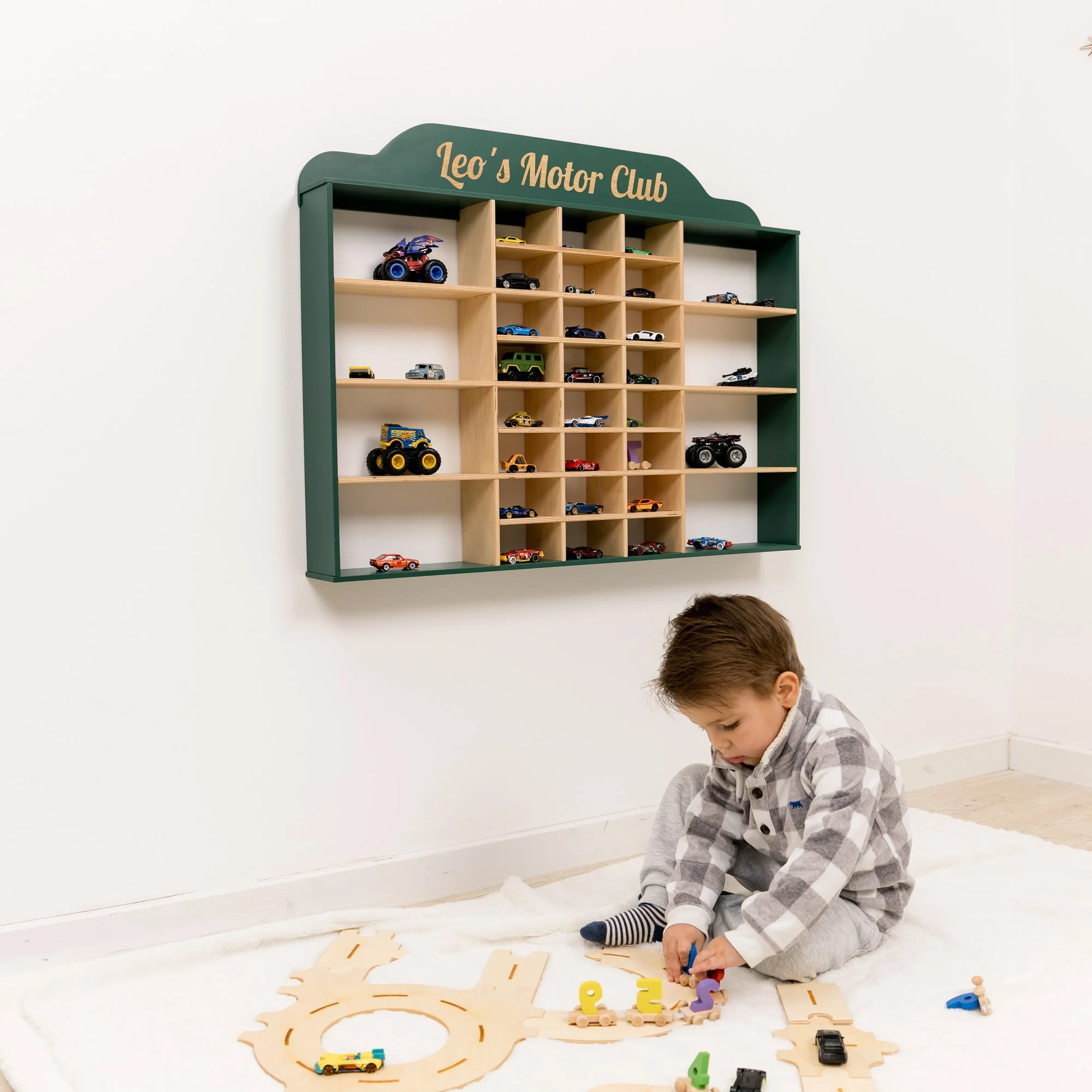 Wooden Wall-Mounted Toy Car Garage - Green - Image 3