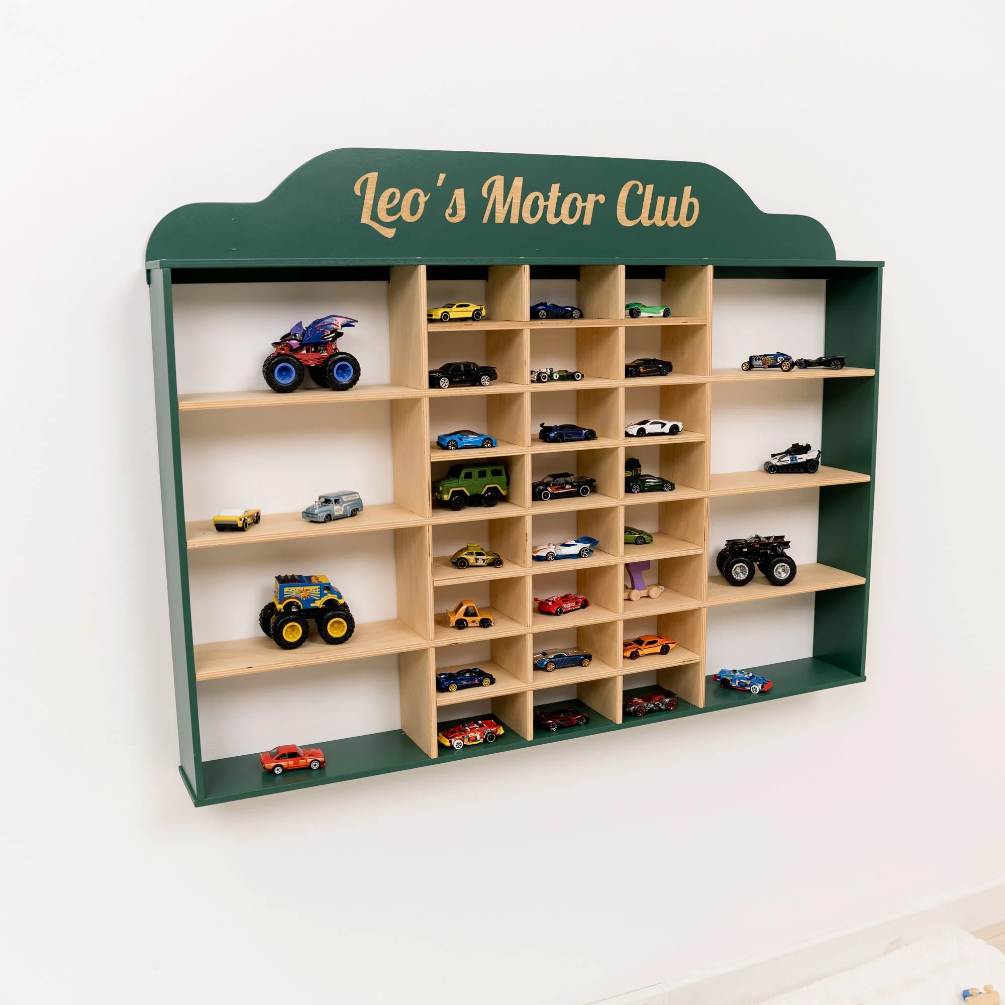 Wooden Wall-Mounted Toy Car Garage - Green - Image 4