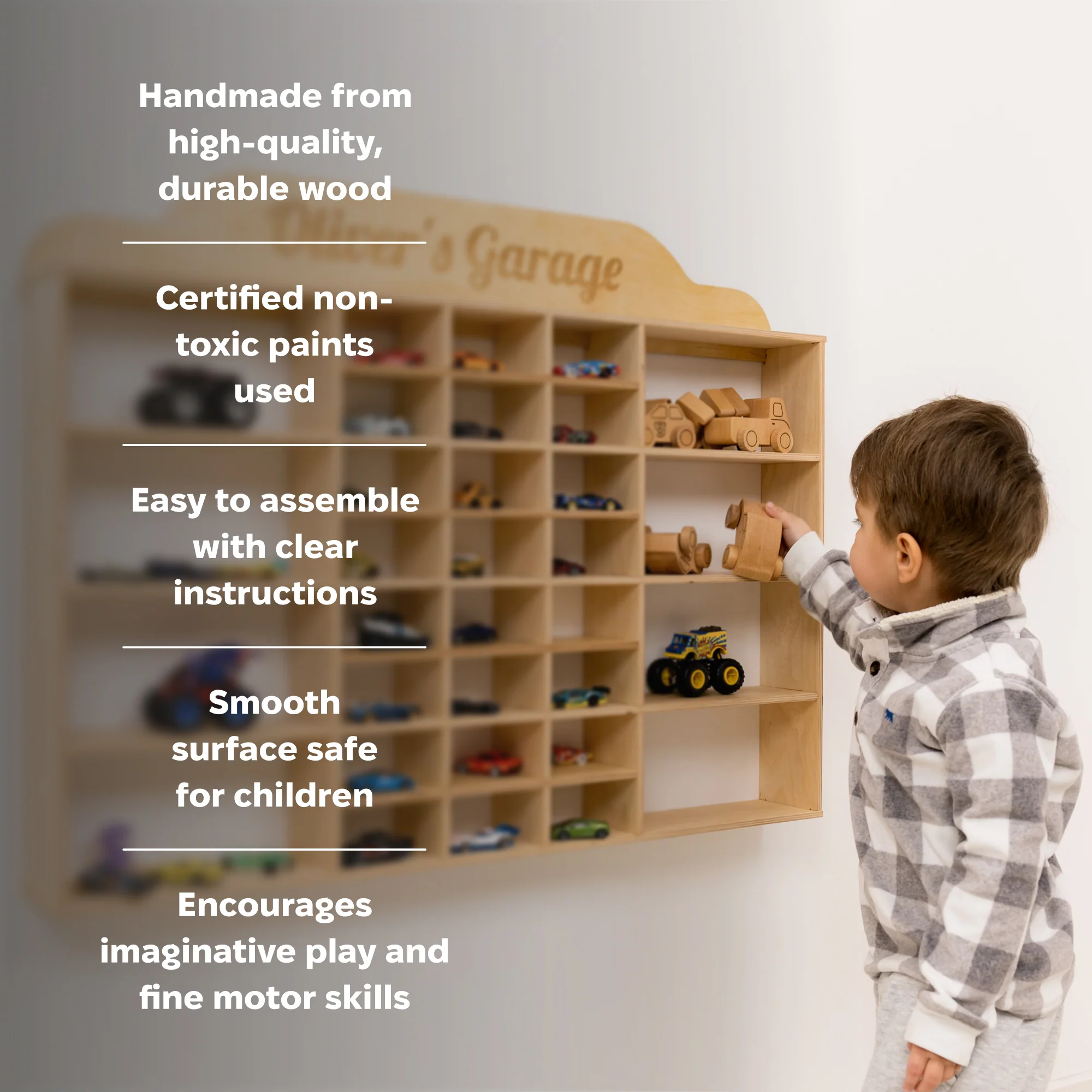 Wooden Wall-Mounted Toy Car Garage - Green - Image 6