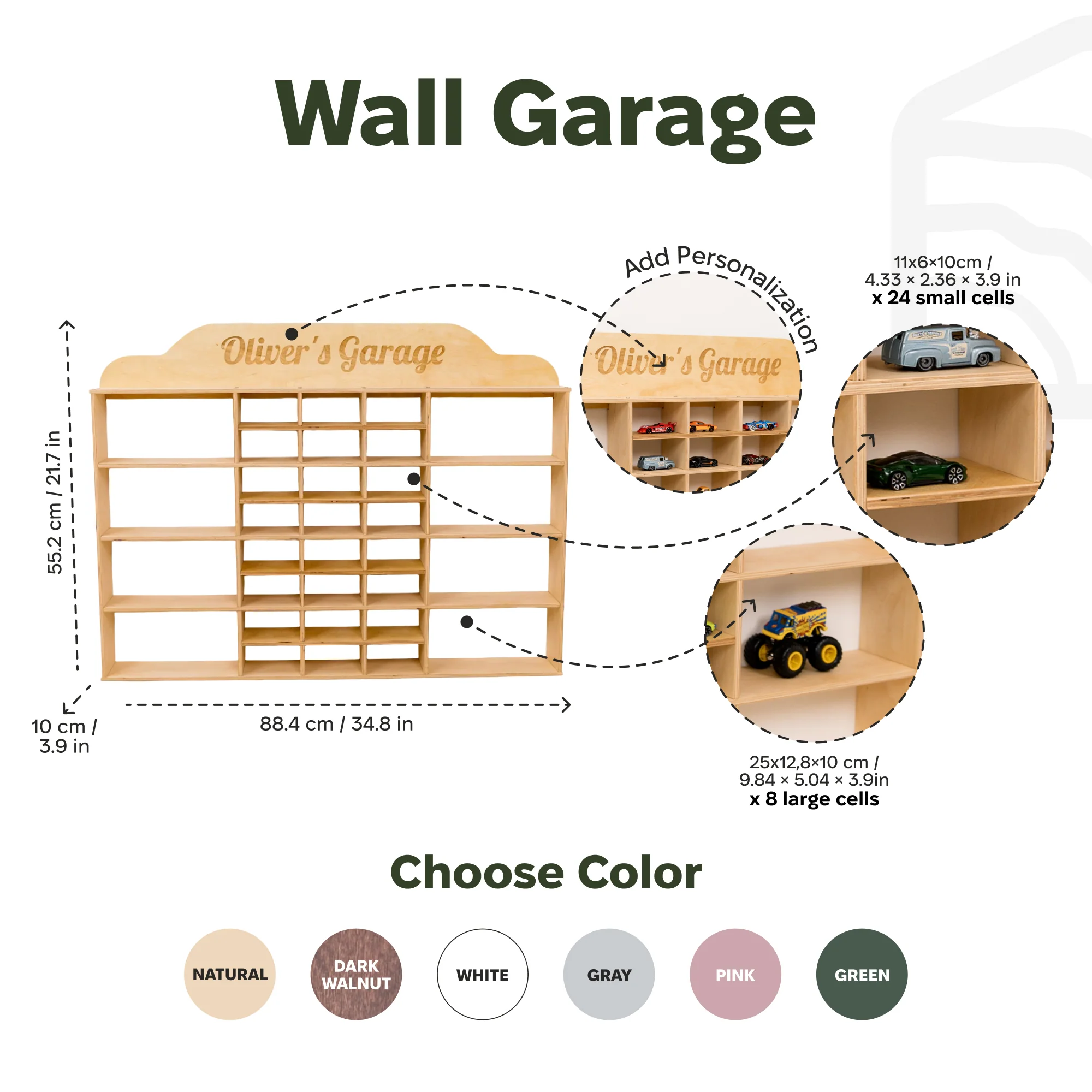 Wooden Wall-Mounted Toy Car Garage - Green - Image 7