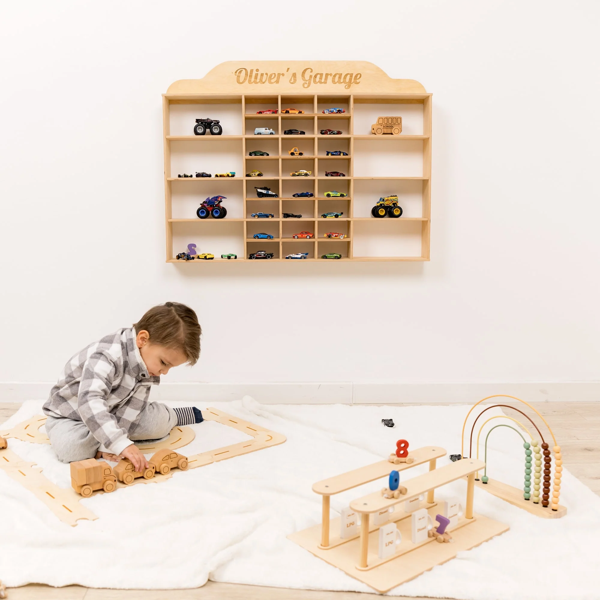 Wooden Wall-Mounted Toy Car Garage - Light - Image 4