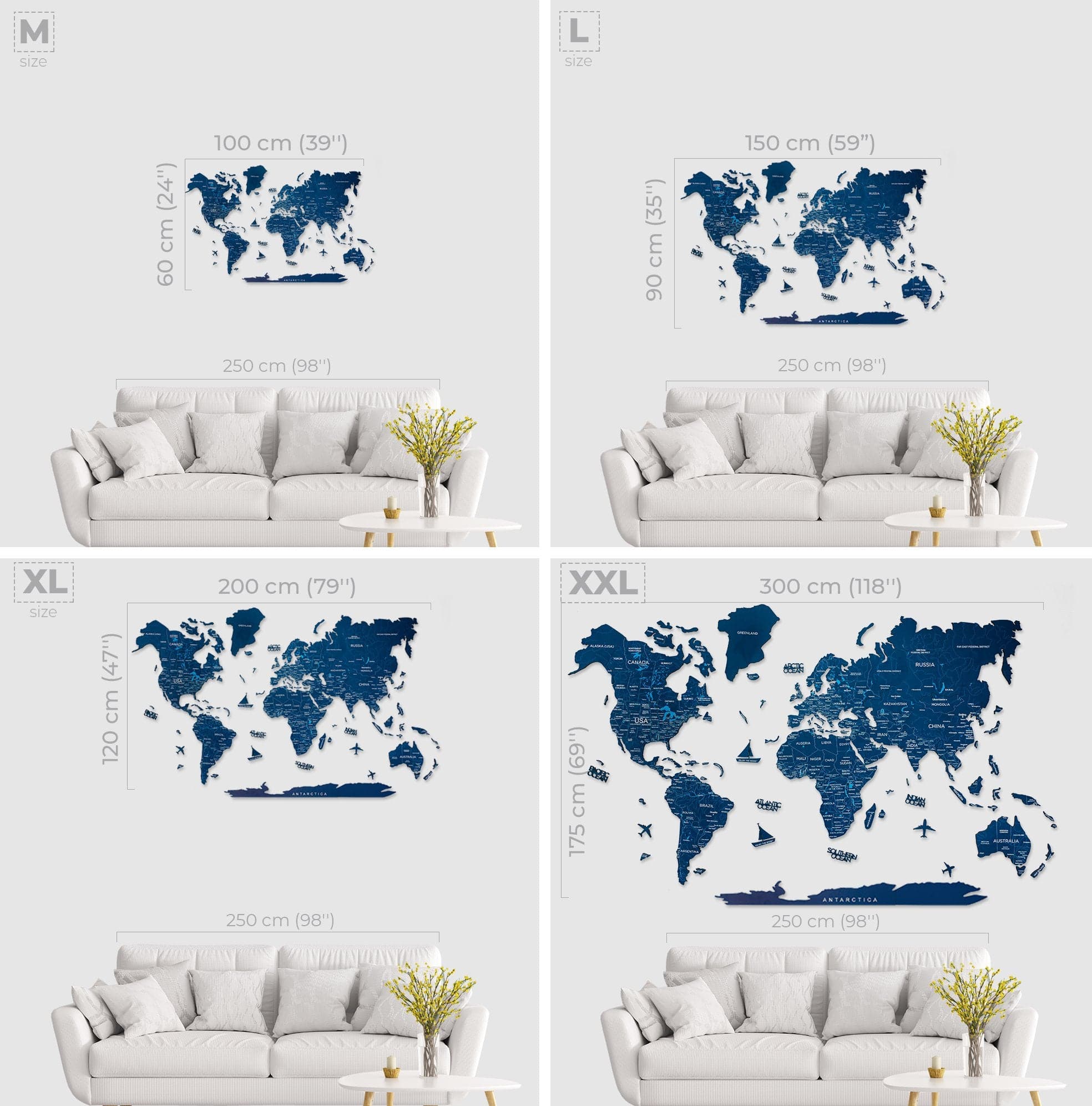 Wooden World Map Navy Blue - Image 4