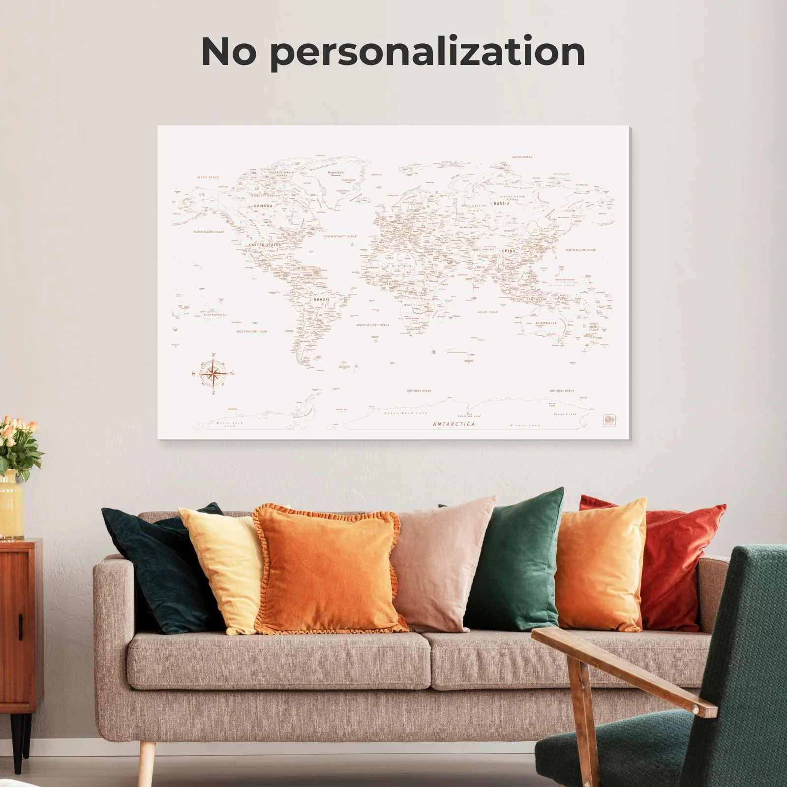 World Map on Canvas - Beige - Image 11