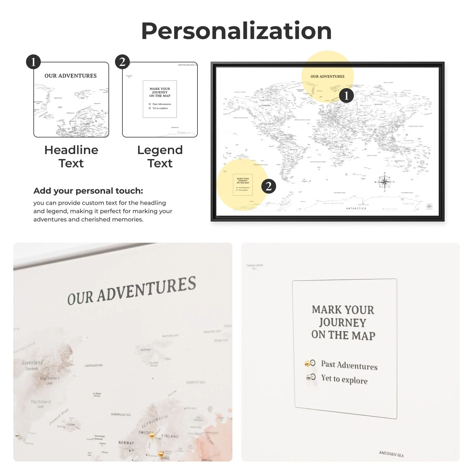 World Map on Canvas - White - Image 14