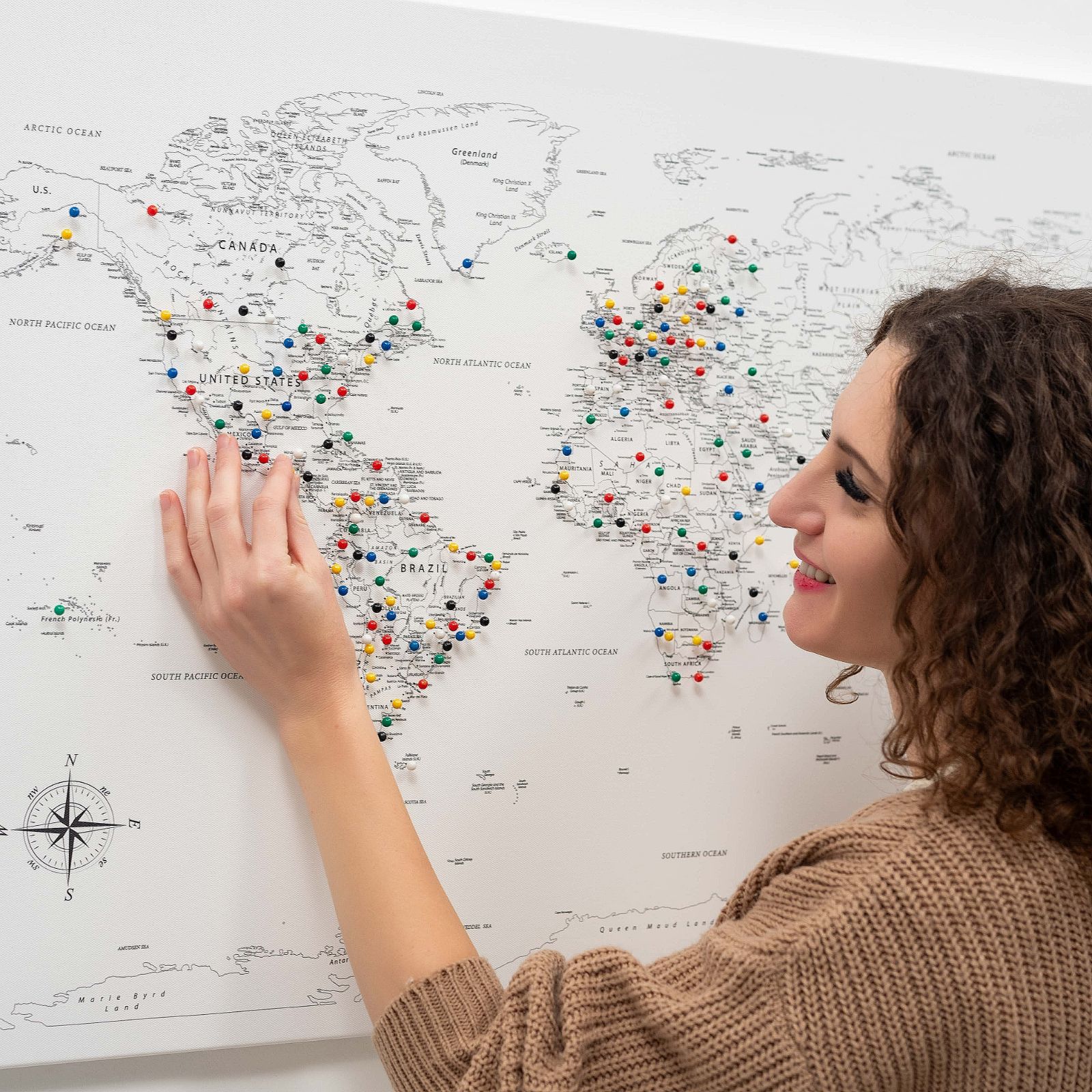 World Map on Canvas - White - Image 3