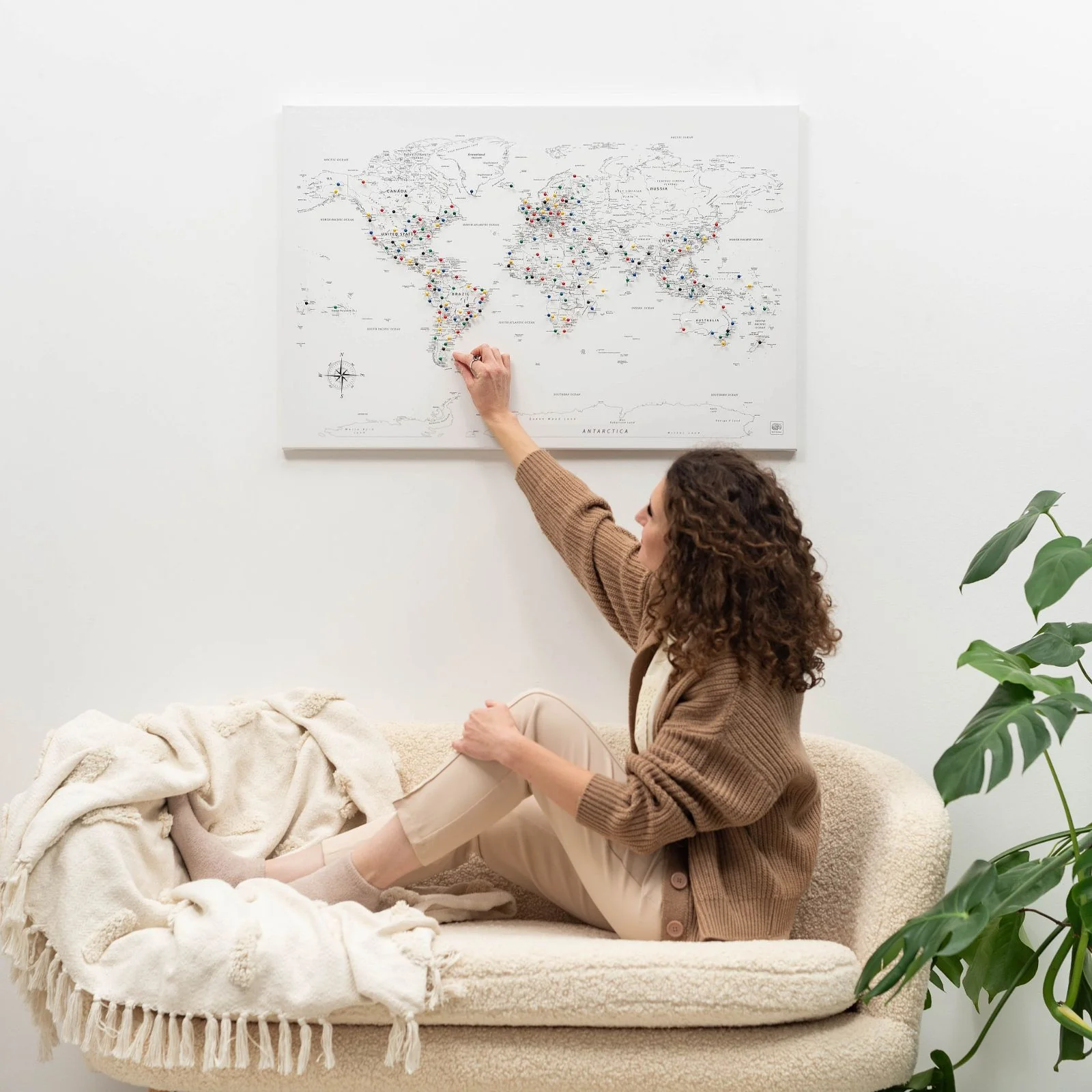World Map on Canvas - White - Image 6